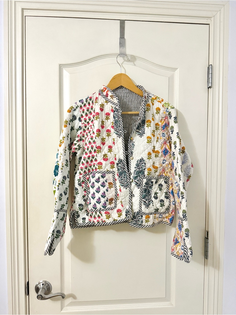 Etsy Embroidered Floral Quilted Jacket - White Multicolor